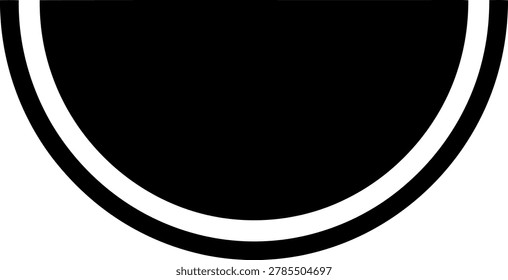 Minimalist black semicircle with concentric white and black rings on a clean white background, modern geometric design.