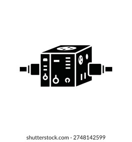 Minimalist black server rack vector illustration on white, ideal for IT, cloud computing, and network technology concepts.