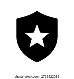 Minimalist black shield featuring a bold white star, perfect for logos, badges, and military or security-themed designs with a sleek, professional look.