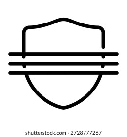 Ícone de escudo preto minimalista com três linhas horizontais