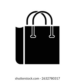 Minimalist black shopping bag icon on white background