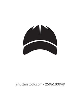 A minimalist black silhouette of a baseball cap with a curved brim and subtle stitching details. The design is simple and modern, making it suitable for logos, icons, or branding purposes.