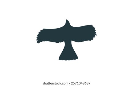 Minimalist black silhouette of a bird with wings spread, flying gracefully against a plain white background