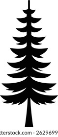 A minimalist black silhouette of a coniferous evergreen tree, isolated on a white background.  The image is simple and easily scalable for various uses.