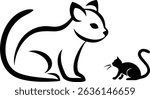 Minimalist black silhouette of a curious cat gazing at the number eight
