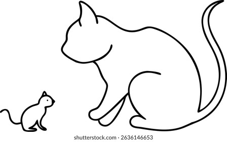 Minimalist black silhouette of a curious cat gazing at a number five design