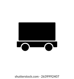 A minimalist black silhouette depicts a flatbed cart with two wheels, set against a plain white background. The cart features a rectangular top section.