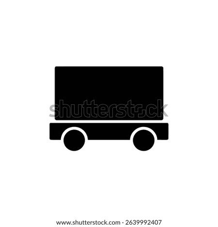 A minimalist black silhouette depicts a flatbed cart with two wheels, set against a plain white background. The cart features a rectangular top section.