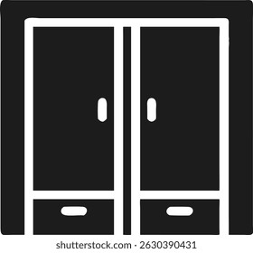 Design de silhueta preta minimalista de um guarda-roupa com duas portas e gavetas para conceitos interiores