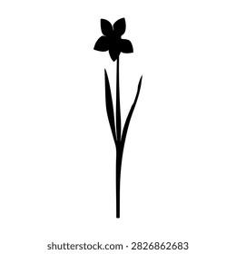 Minimalist black silhouette of a flower with a leaf on a plain background, emphasizing natural elegance and simplicity in design.