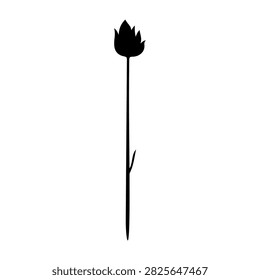 Minimalist black silhouette of a flower with stem and leaf, isolated on a plain background, emphasizing natural beauty and simplicity.