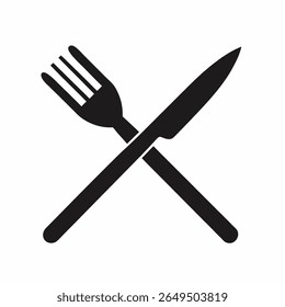 A minimalist black silhouette of a fork and knife