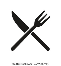 A minimalist black silhouette of a fork and knife