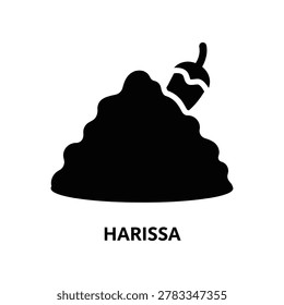 A minimalist black silhouette of harissa paste with a spoon on a white background, ideal for culinary and recipe designs.