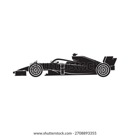A minimalist black silhouette of a high-performance Formula 1 race car, viewed from the side, showcasing its aerodynamic design.