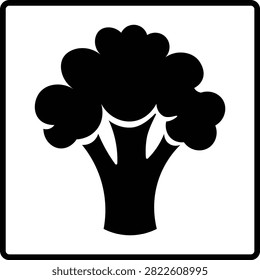 A minimalist black silhouette icon of a broccoli floret, perfect for representing healthy eating, vegan diets, and fresh vegetable concepts in design.