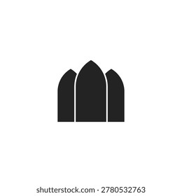 Minimalist black silhouette icon featuring three pointed arches, resembling gothic windows or a mosque.
