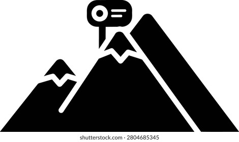 Minimalist black silhouette icon representing a mountain peak signpost marker