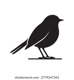 Minimalist black silhouette icon of a small bird on white background