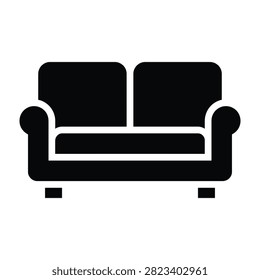 Minimalist black silhouette icon of a two seater sofa for interior design with furniture, interior