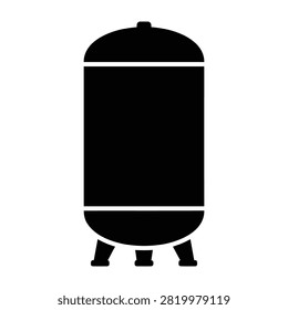 A minimalist black silhouette icon of a vertical pressure tank for industrial storage. Perfect for representing compressed air systems, gas vessels, or plumbing.