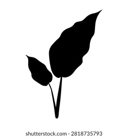 Minimalist black silhouette of a leaf with smooth curves and natural shape, emphasizing simplicity and organic beauty.