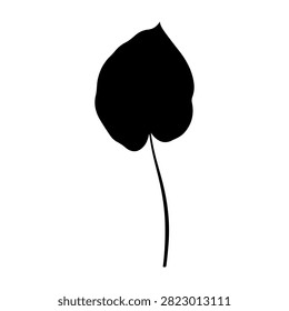 Minimalist black silhouette of a leaf with a stem, emphasizing natural shape and organic form, suitable for nature, botanical, or environmental themes.