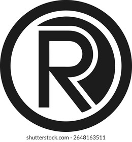 Design minimalista de letra ou logotipo de silhueta preta incorporado dentro de um círculo