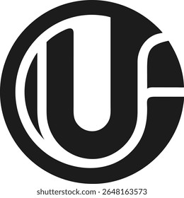 Minimalist black silhouette logo design featuring letter u and circle
