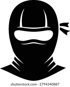 Minimalist black silhouette of a masked ninja warrior face icon