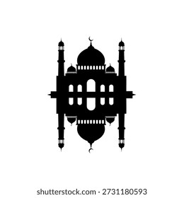 Una silueta negra minimalista de una mezquita, con cúpulas y minaretes, ideal para Elementos de diseño religiosos o culturales.