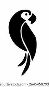 A minimalist black silhouette of a parrot, stylized as a modern icon or logo. This simple, elegant graphic uses clean curves and negative space, making it ideal for a stencil, tattoo, or symbol