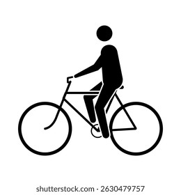 Minimalist black silhouette of a person riding a bicycle. Vector illustration isolated on white