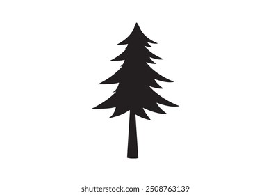 Silhueta preta minimalista de um pinheiro isolado em um fundo branco.