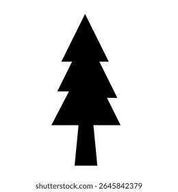 Minimalist black silhouette of a pine tree, ideal for nature themed designs, environmental concepts, or festive holiday graphics. A versatile symbol for outdoors, growth, and natural landscapes