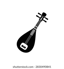 A minimalist black silhouette of a pipa, a four-stringed Chinese lute, displayed on a white background.