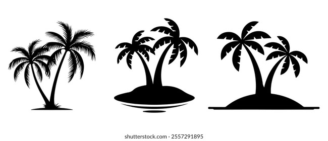 Minimalist black silhouette of Plam tree vector on white background.