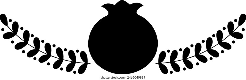 Minimalist black silhouette pomegranat floral composition. Isolated vector. Use on any background