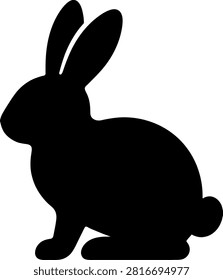 Minimalist black silhouette of a rabbit in profile with silhouette wildlife illustration isolated adorable domesticated