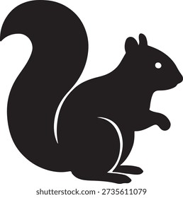 Minimalist black silhouette of a sitting squirrel icon isolated on a white background