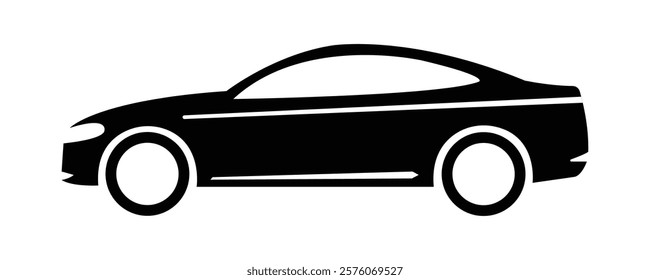 Minimalist black silhouette of a sleek and modern sports car, designed as a vector illustration. Perfect for automotive designs, car-related advertisements, and creative projects requiring elegant and