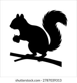 A minimalist black silhouette of a squirrel against a clean white background.