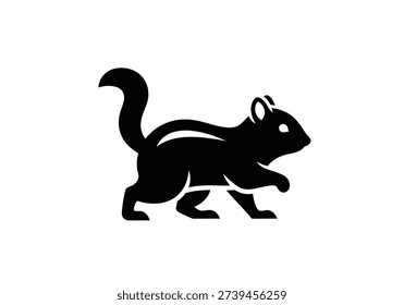 A minimalist black silhouette of a squirrel in motion, set against a clean white background, conveying a sense of speed and agility.