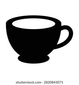 Minimalist black silhouette of a steaming coffee cup isolated on a white background. Simple icon design suitable for cafe menus, logos, websites, and graphic design projects.