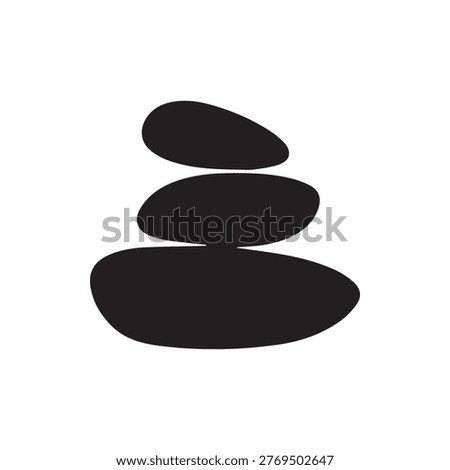 A minimalist black silhouette of three stacked zen stones on a white background, symbolizing balance, tranquility, and harmony. Perfect for meditation and spiritual themes.