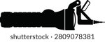 Minimalist black silhouette vector of a camera with long lens and tripod, professional photography equipment