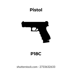 A minimalist black silhouette vector icon of a P18C automatic pistol on a white background.