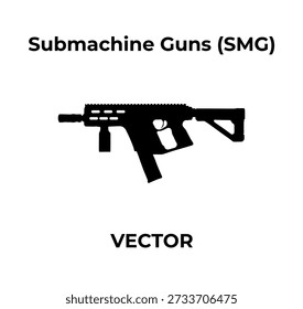 Un ícono de Vector de silueta negra minimalista de una subametralladora de Vector Kriss sobre un fondo blanco.