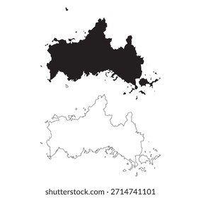 Mapa de vetor de silhueta preta minimalista da província de Yamaguchi no Japão sobre fundo branco