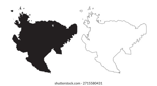 Minimalist black silhouette vector map of Saga Prefecture Japan on dark background